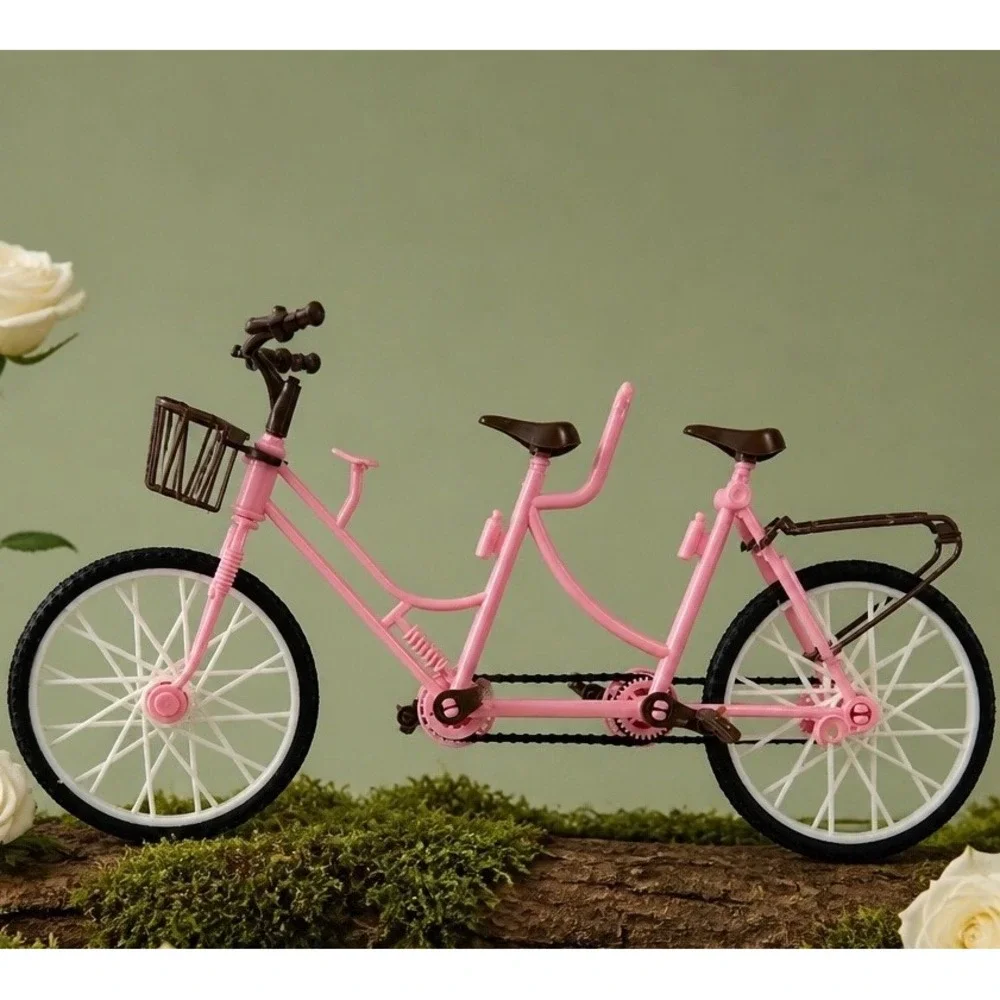 New Pink Tandem Bicycle for 11.5 Inch Fashion Dolls Two Seater Bike with Basket